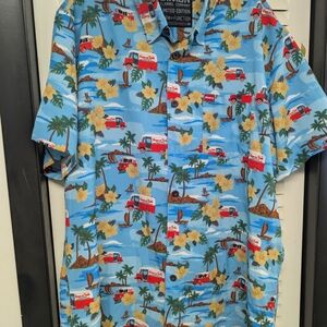 Tropical Blue Short-Sleeve Hawaiian Shirt with Red Van Print